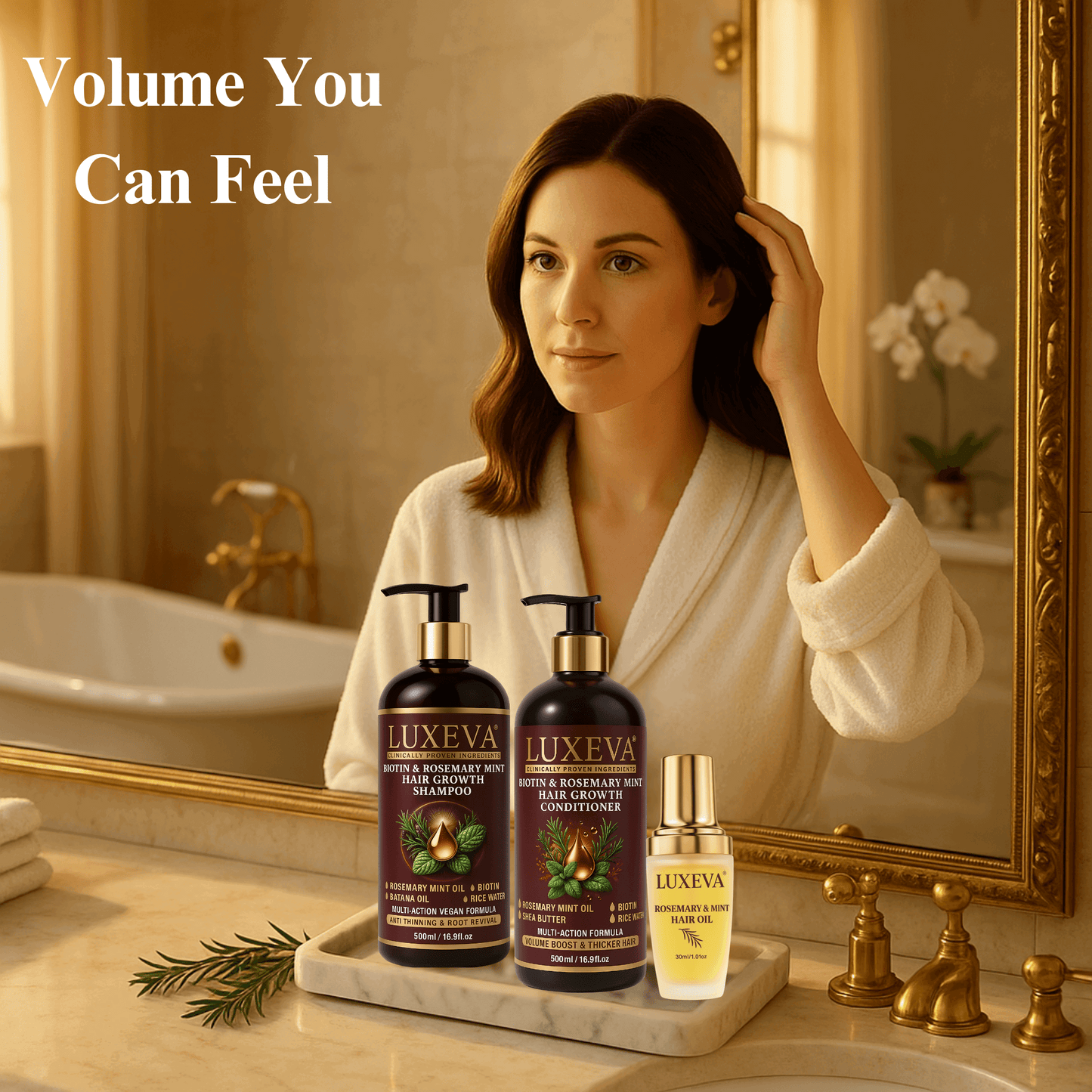 Biotin & Rosemary Mint Hair Growth Shampoo, Conditioner Sulfate Free and Rosemary Oil for Hair Growth Shampoo Set. Clean Transformation experience with thicker hair