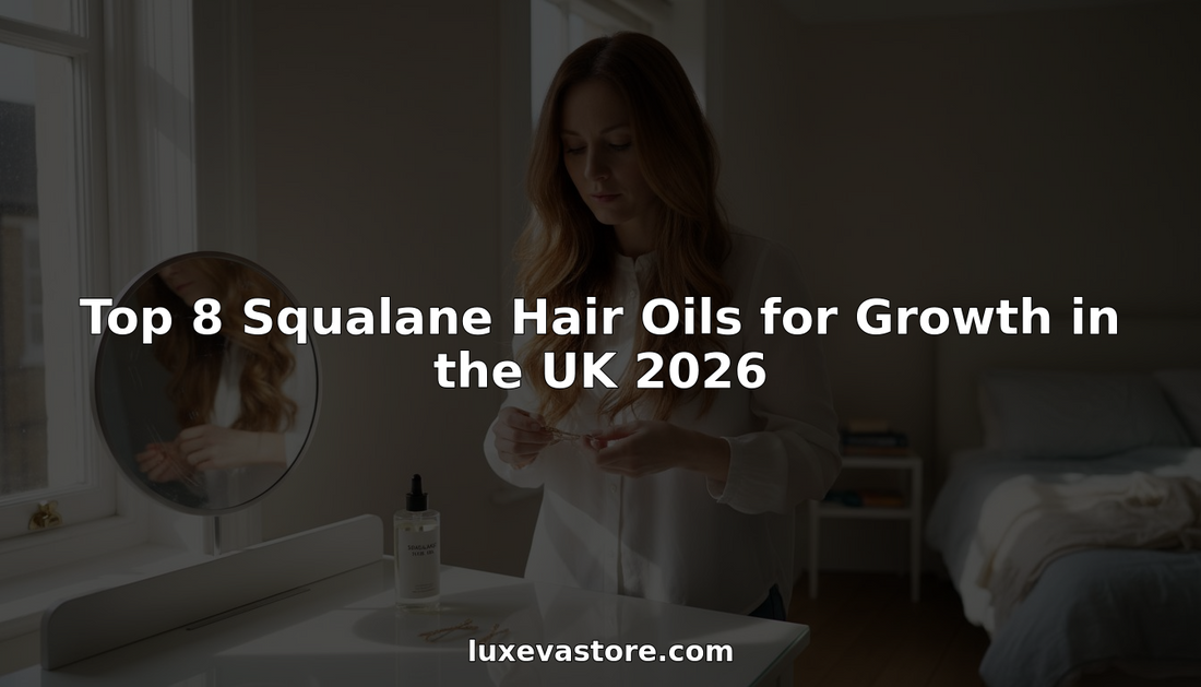 Woman applying hair oil at vanity table