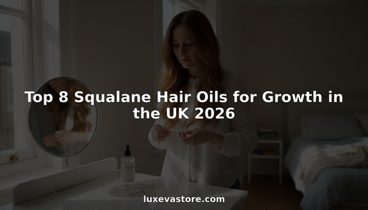 Woman applying hair oil at vanity table