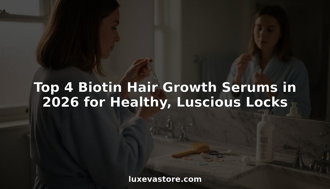 Woman applying biotin hair serum in bathroom
