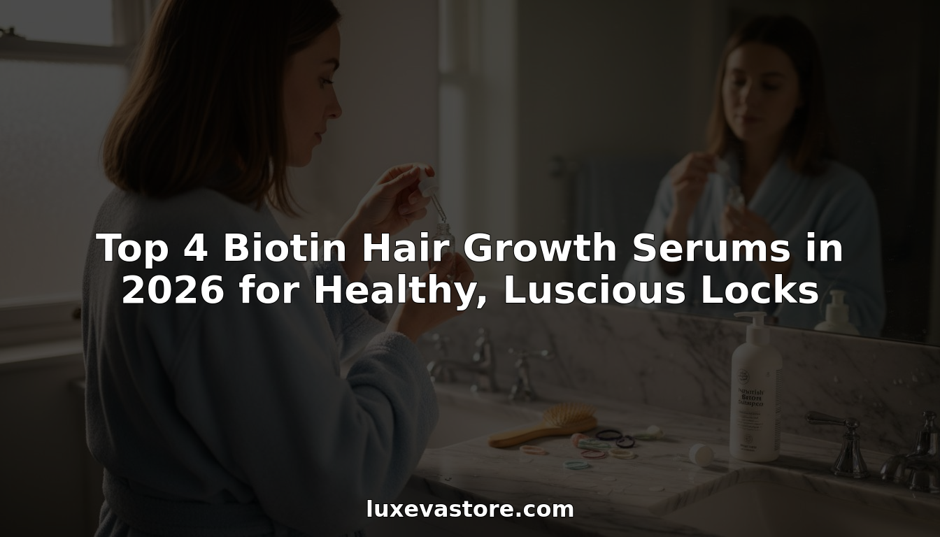 Woman applying biotin hair serum in bathroom