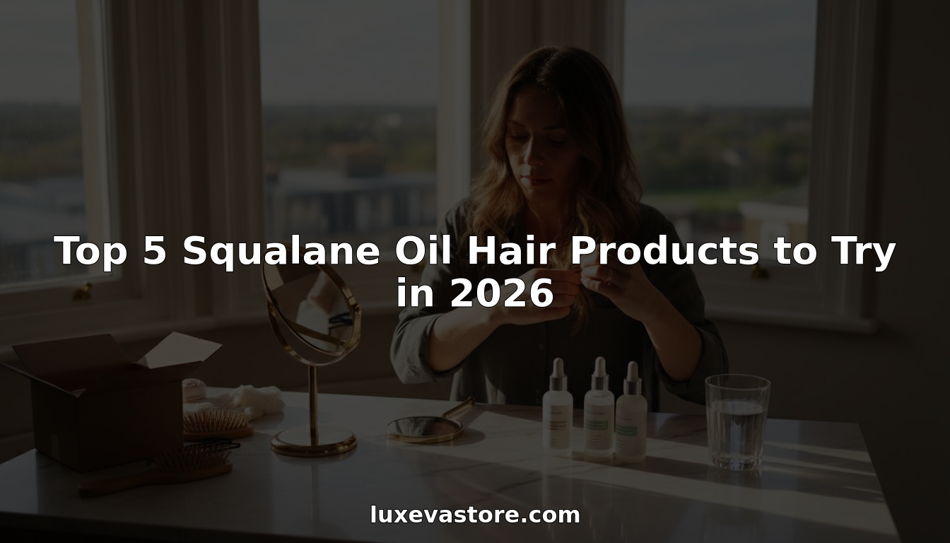 Woman applying squalane oil at vanity table