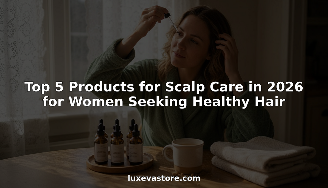 Woman using scalp care products at kitchen table