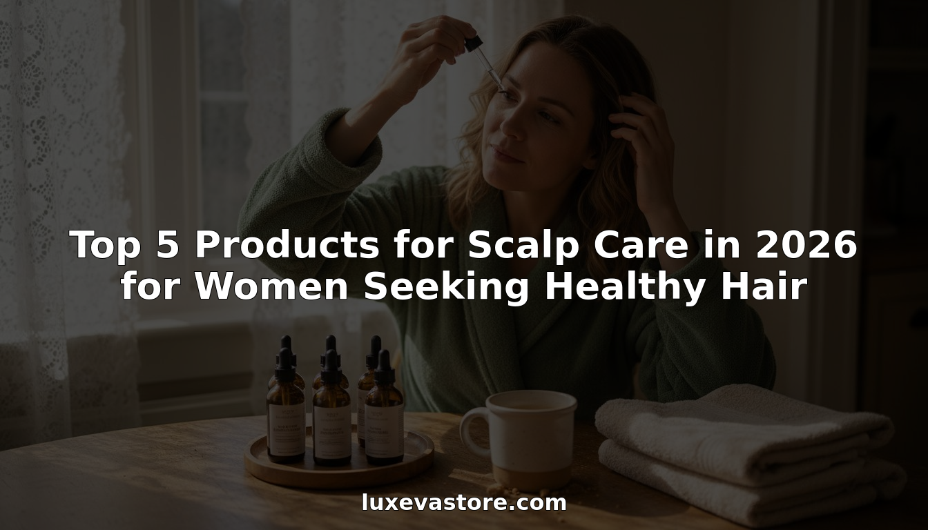 Woman using scalp care products at kitchen table