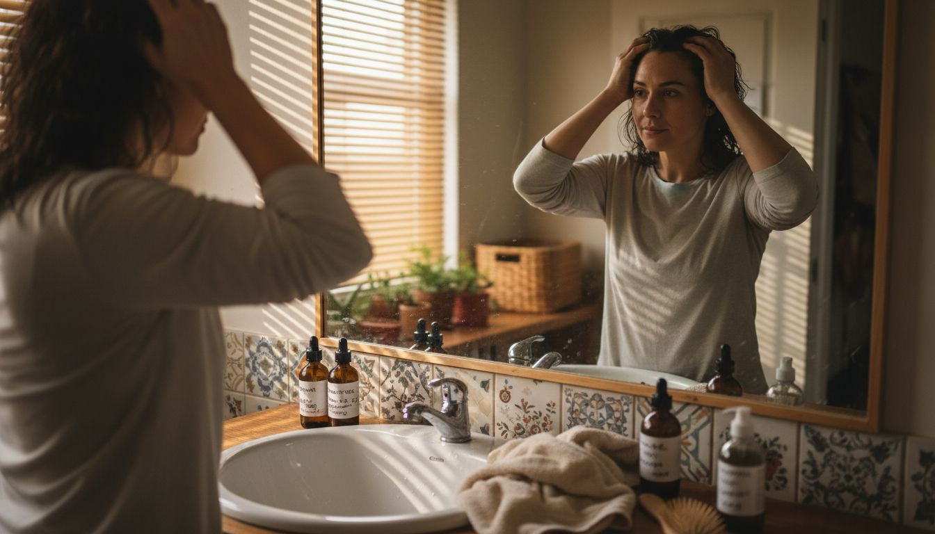 Woman practicing morning hair ritual