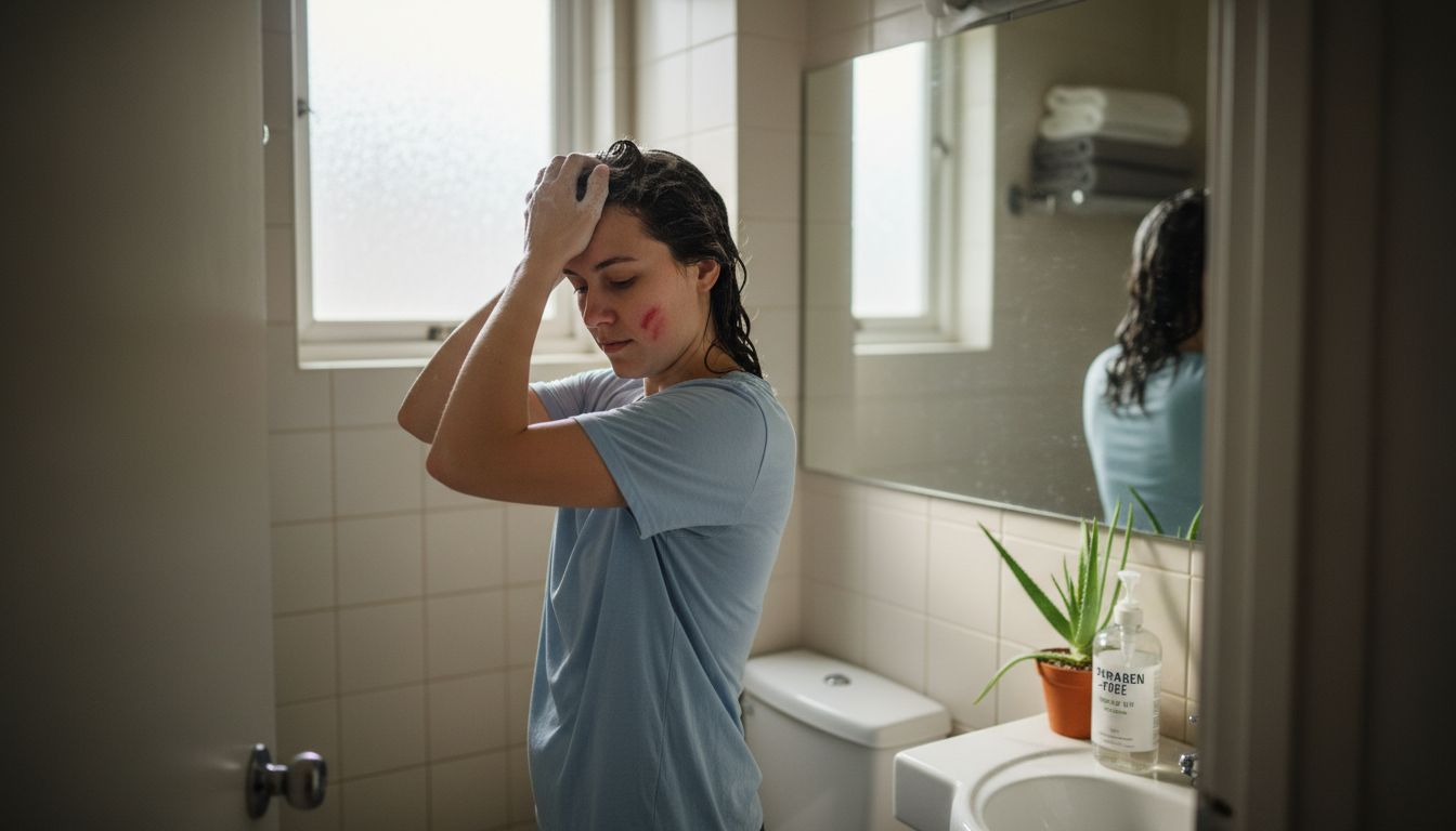 Woman gently washing hair with paraben-free shampoo