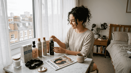 Woman arranging cruelty-free haircare products