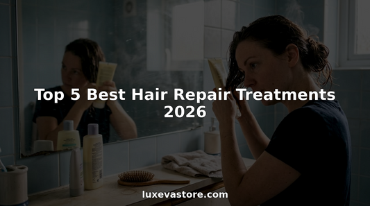 Woman applying hair treatment in home bathroom