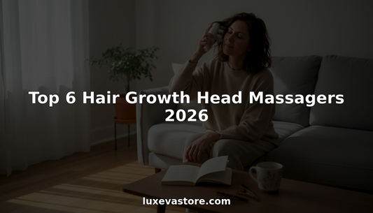 Woman using hair growth head massager at home