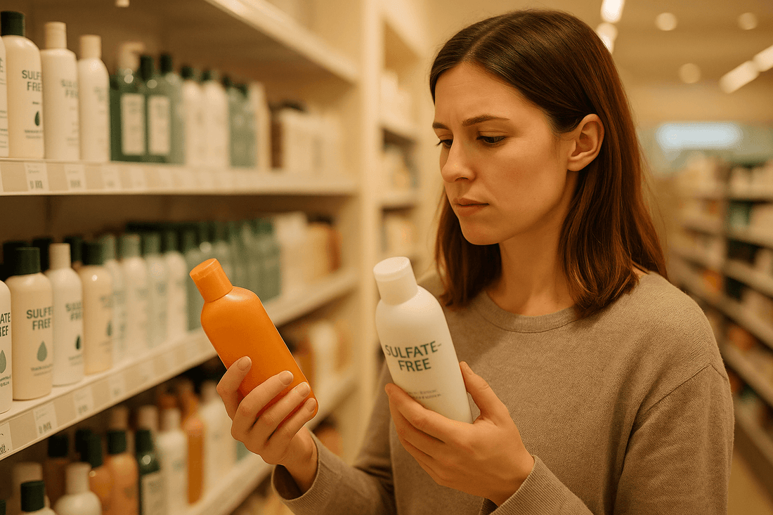 woman shopping for sulfate free shampoos