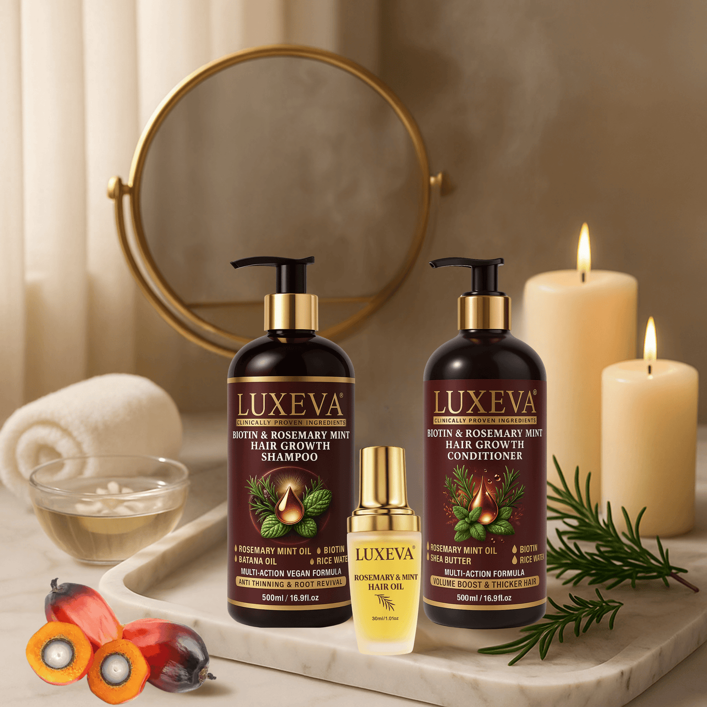 Biotin & Rosemary Mint Hair Growth Shampoo, Conditioner Sulfate Free and Rosemary Oil for Hair Growth Set. Clean beauty shampoo & conditioner gift box.. Comes with travel size shampoo & conditioner - bathroom display