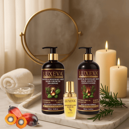 Biotin & Rosemary Mint Hair Growth Shampoo, Conditioner Sulfate Free and Rosemary Oil for Hair Growth Set. Clean beauty shampoo & conditioner gift box.. Comes with travel size shampoo & conditioner - bathroom display