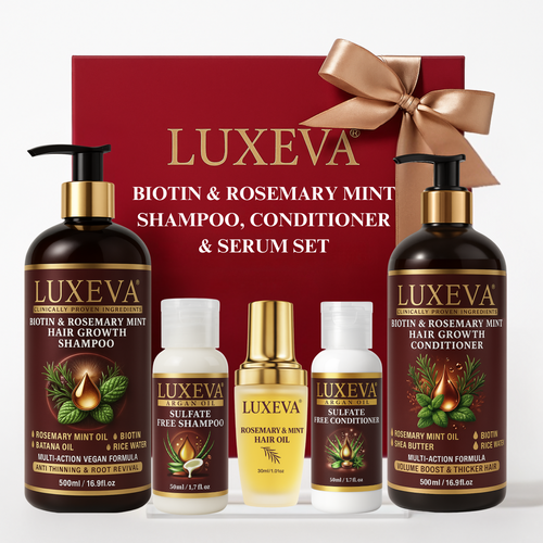 Biotin & Rosemary Mint Hair Growth Shampoo, Conditioner Sulfate Free and Rosemary Oil for Hair Growth Set. Clean beauty shampoo & conditioner gift box