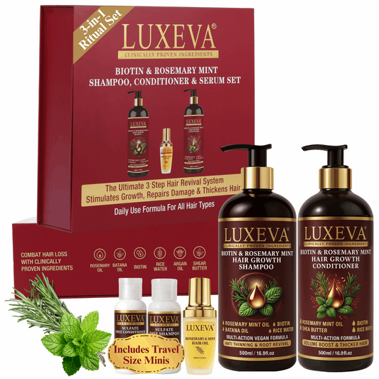 Biotin & Rosemary Mint Hair Growth Shampoo, Conditioner Sulfate Free and Rosemary Oil for Hair Growth Set. Clean beauty shampoo & conditioner gift box.. Comes with travel size shampoo & conditioner set display