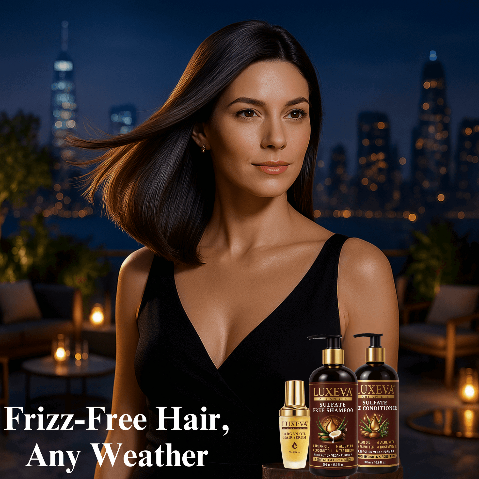 LUXEVA Argan Oil Sulfate Free Shampoo, Conditioner and Argan Oil Serum Set. Frizz Free Hair