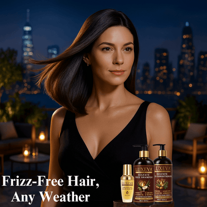 LUXEVA Argan Oil Sulfate Free Shampoo, Conditioner and Argan Oil Serum Set. Frizz Free Hair