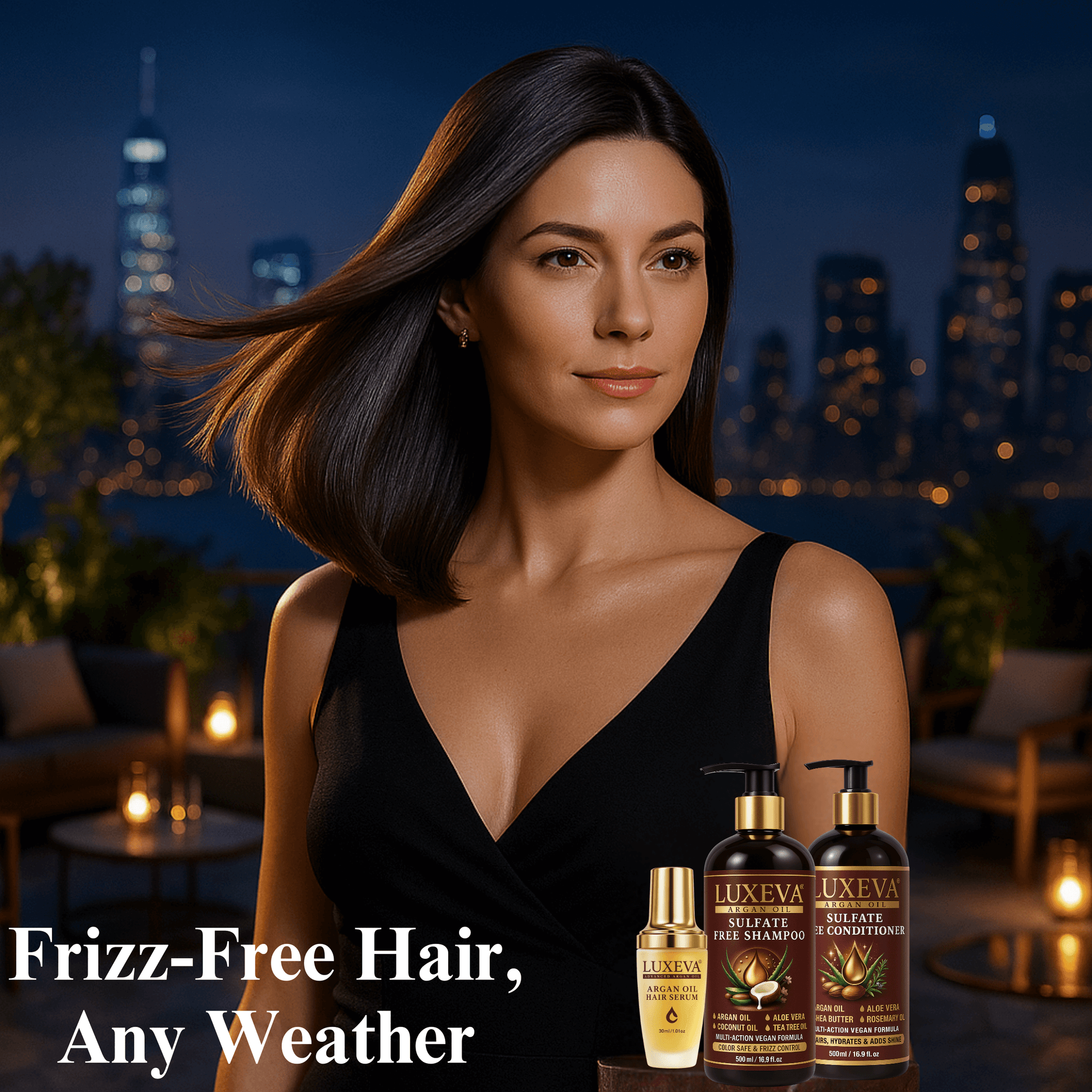 LUXEVA Argan Oil Sulfate Free Shampoo, Conditioner and Argan Oil Serum Set. Frizz Free Hair